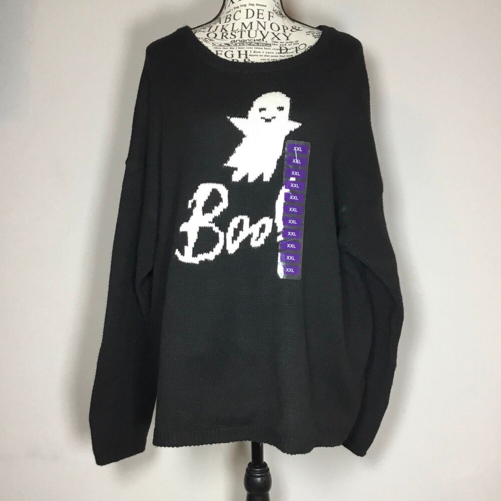 NWT Black knit ghost sweater Halloween “Boo” size XXL cozy comfortable